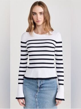 Rails Gemma Ivory Navy Stripe Ribbed Knit Peplum Top Sweater L